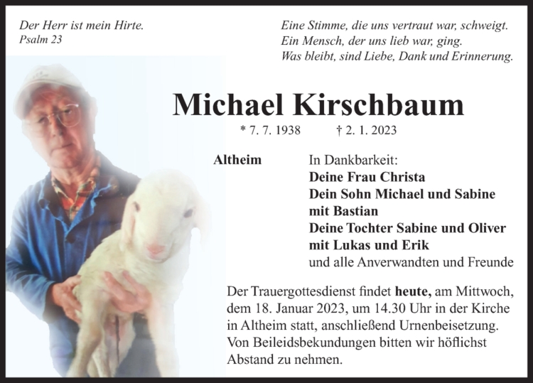 Traueranzeige Michael Kirschbaum