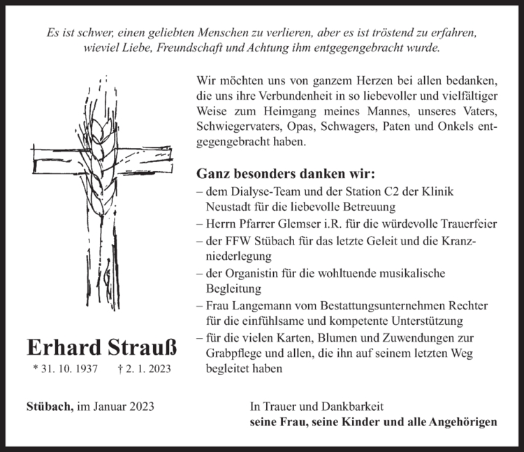 Danksagung Erhard Strauß