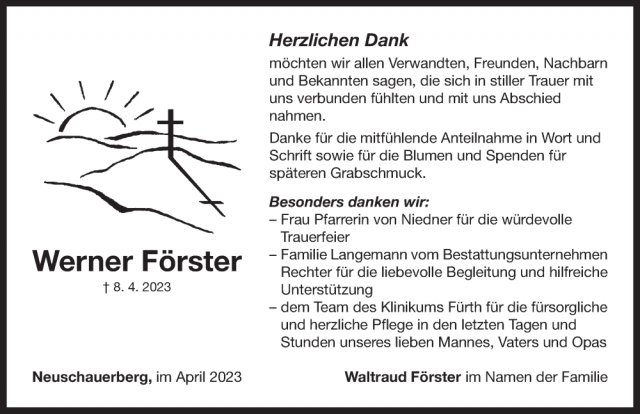 Danksagung Werner Förster