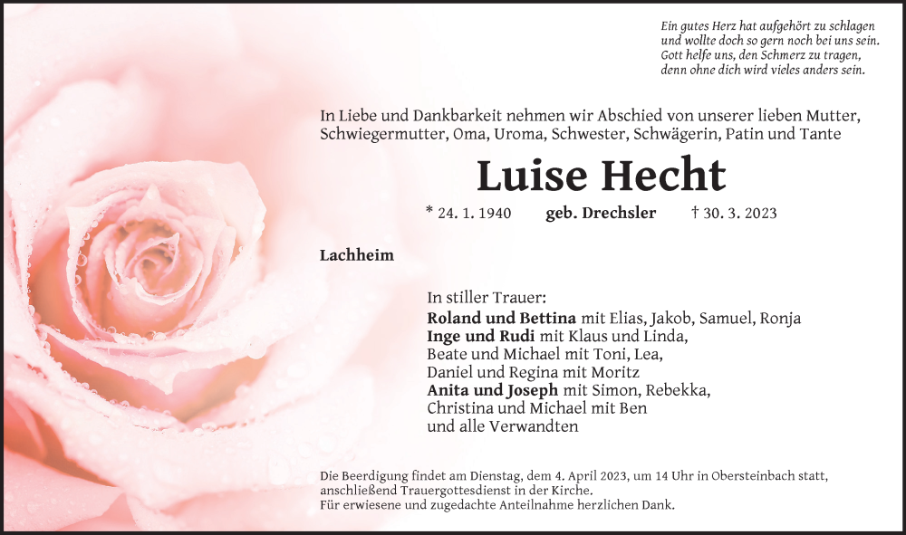 Traueranzeige Luise Hecht