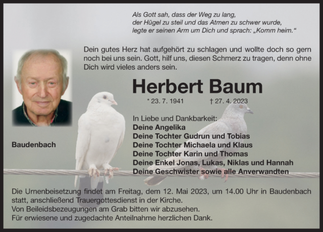 Traueranzeige Herbert Baum