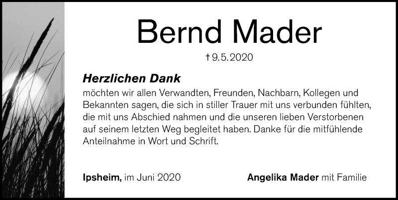 Danksagung Bernd Mader