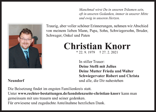 Traueranzeige Christian Knorr