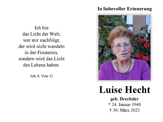 Sterbebildchen Luise Hecht