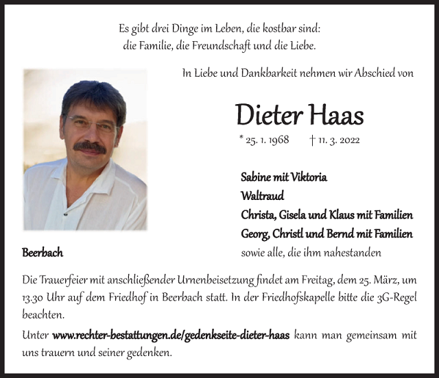 Traueranzeige Dieter Haas
