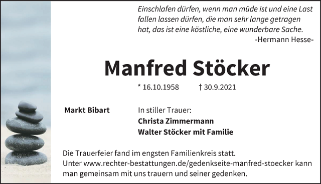 Traueranzeige Manfred Stöcker
