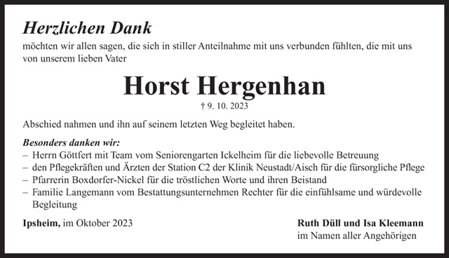 Horst Hergenhan Danksagung