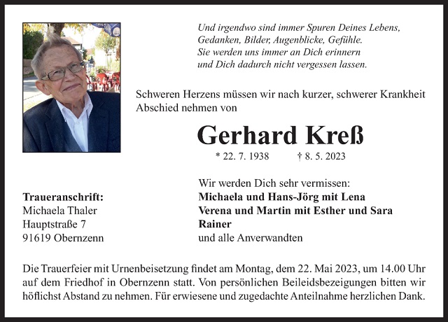 Traueranzeige Gerhard Kreß