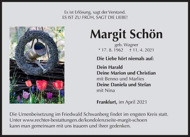 Traueranzeige Margit Schön