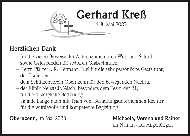 Danksgung Gerhard Kreß