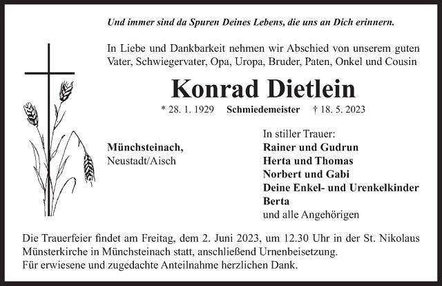 Traueranzeige Konrad Dietlein