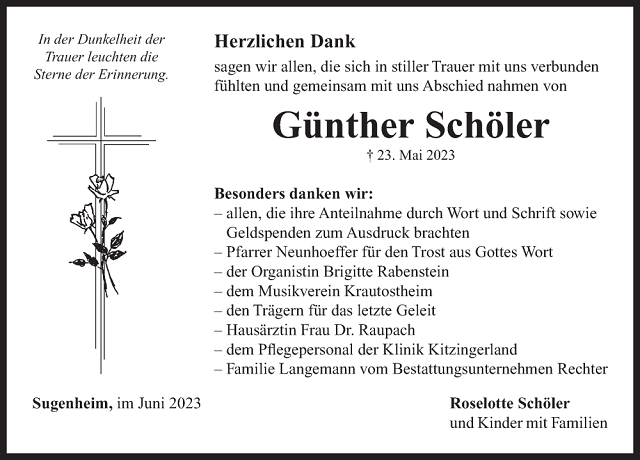 Danksagung Günther Schöler