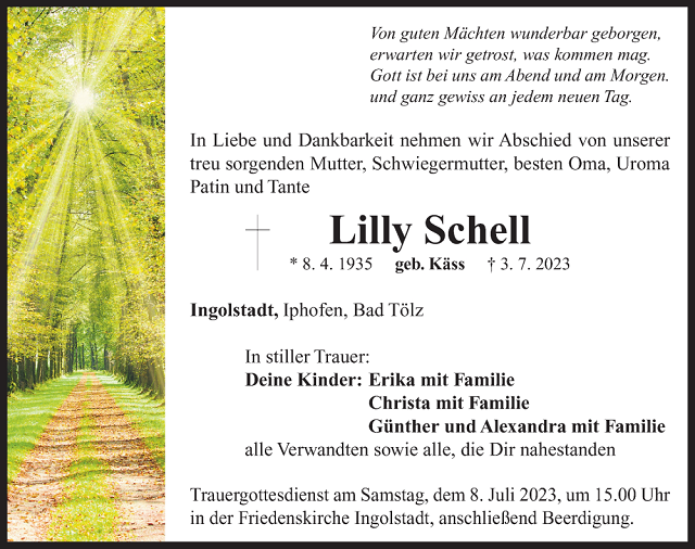 Traueranzeige Lilly Schell