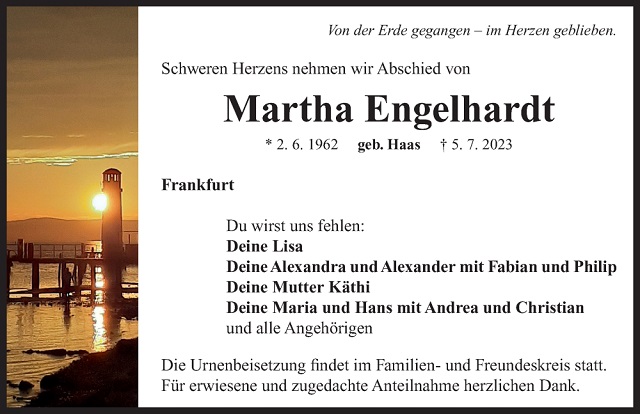Traueranzeige Martha Engelhardt