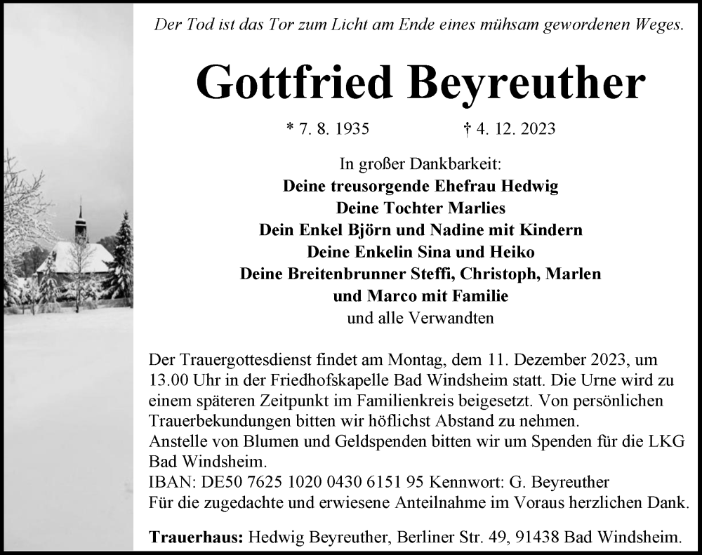Gottfried Beyreuther Traueranzeige