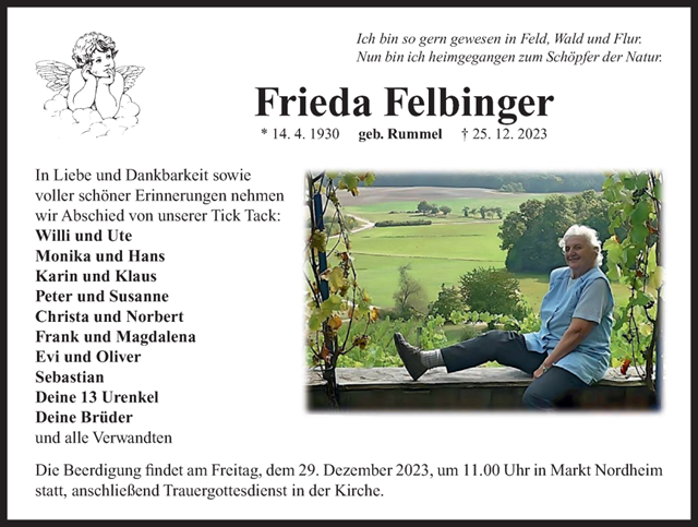 Frieda Felbinger Traueranzeige