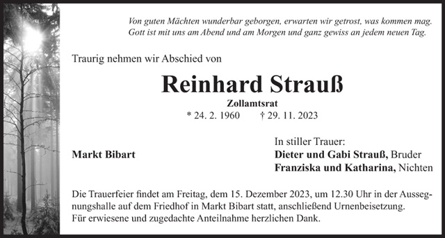 Reinhard Strauß Traueranzeige