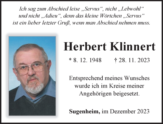 Herbert Klinnert Traueranzeige
