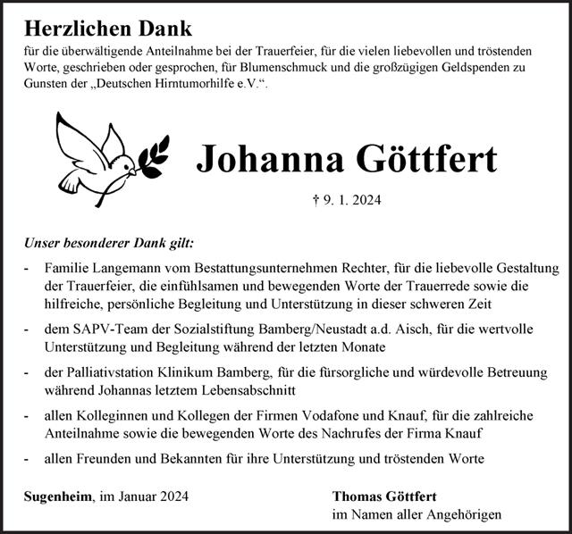 Johanna Göttfert Danksagung