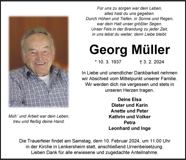 Georg Müller Traueranzeige