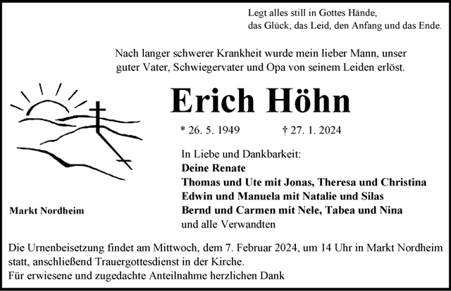 Erich Höhn Traueranzeige