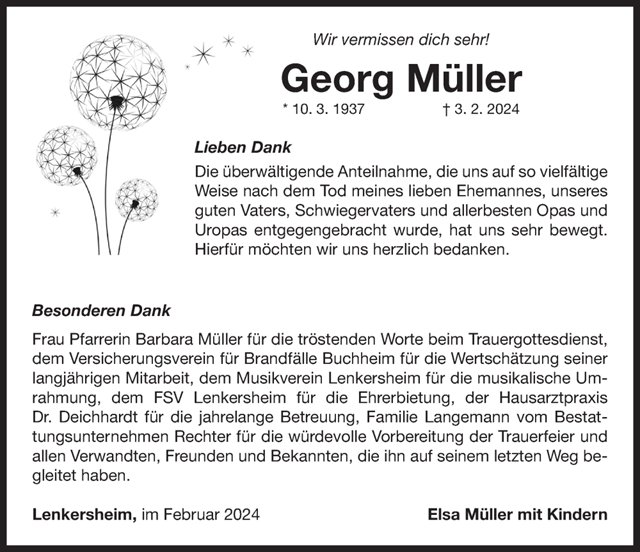 Georg Müller Danksagung